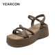 Yierkang women's shoes 2025 summer thick-soled sandals wear Roman skirt with small person looking tall and soft-soled beach shoes
