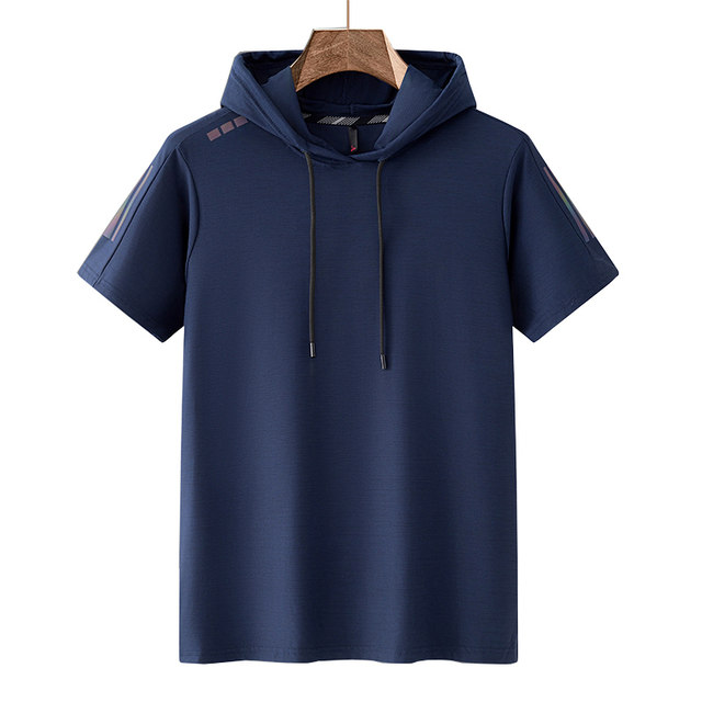Ice silk T-shirt men's short-sleeved hoodie summer thin trendy youth casual sports half-sleeved sweatshirt trendy brand breathable
