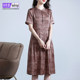 2025 summer new short-sleeved loose large-size belly-covering print Hangzhou mulberry silk satin heavy silk dress for women