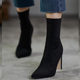 Pointed toe high-heeled short boots for women 2025 autumn and winter new black suede socks boots nude boots thick heel elastic slim boots