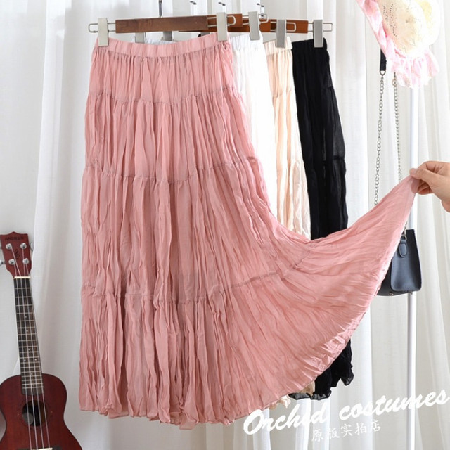 Clearance of pleated mesh chiffon skirt for loss autumn and winter women's mid-length gauze skirt long long skirt super fairy skirt trendy