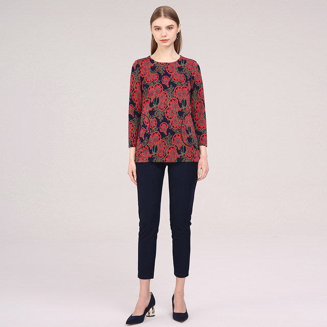 Miaocai MIAOCAI spring new style mother's bottoming shirt middle-aged and elderly long-sleeved pullover fashionable style top T