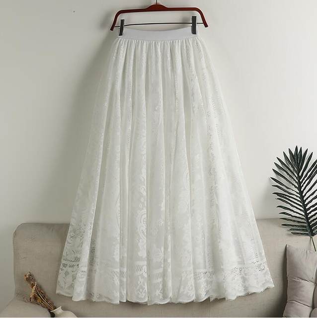 2024 new spring and summer hollow hook lace skirt fat girl versatile high waist slim fit slim long skirt
