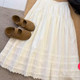 Korean sweet white lace spliced ​​skirt for women 2025 summer new high-waist slim mid-length cake skirt
