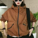 European hooded large-size jacket for women 2025 autumn new loose slim fashionable sports jacket top