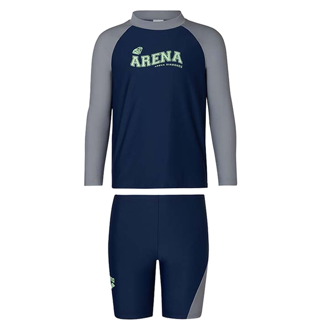 ARENA Arena's new children's long -sleeved printed sunscreen swimwear flat -angle swimming trunks men's set T
