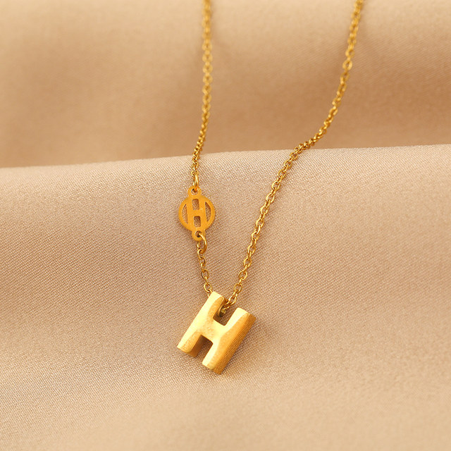Titanium steel necklace female niche design letter h collarbone chain ...