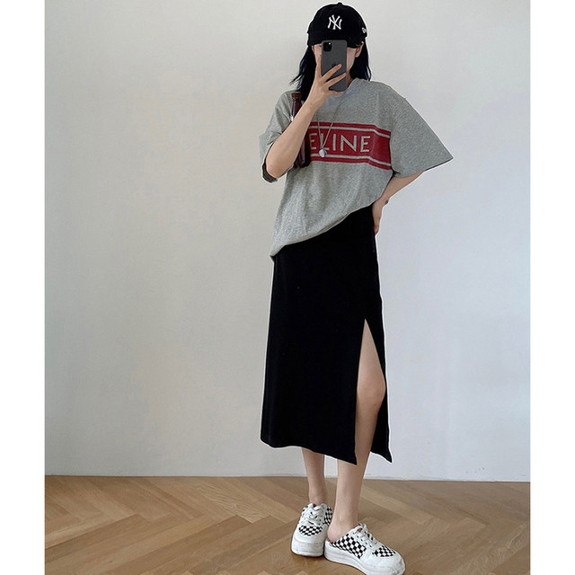 Pear-shaped skirt for fat girls in autumn and winter, mm high waist, slim and drapey slit, a-line skirt, mid-length skirt