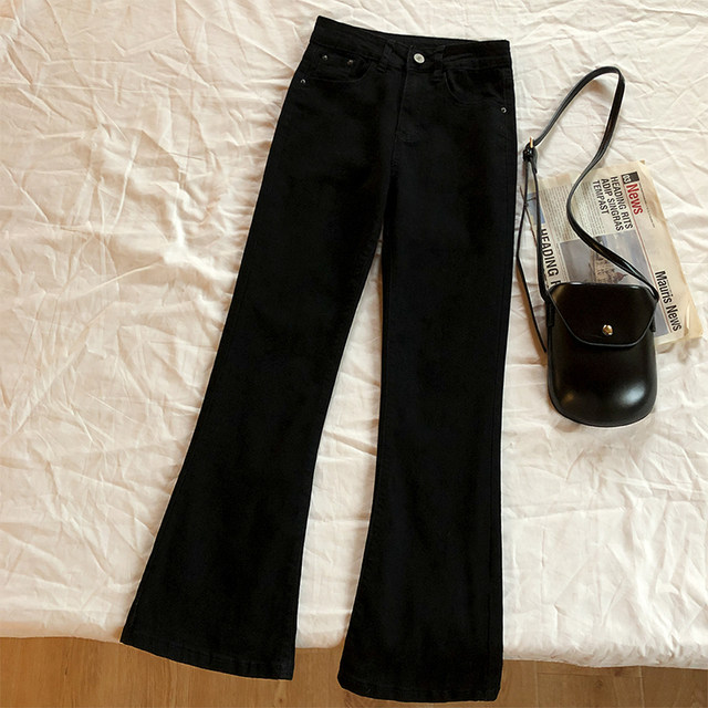 Black slightly flared stretch jeans for women in autumn and winter plus velvet for fat girls mm pear-shaped figure high waist slim straight trousers