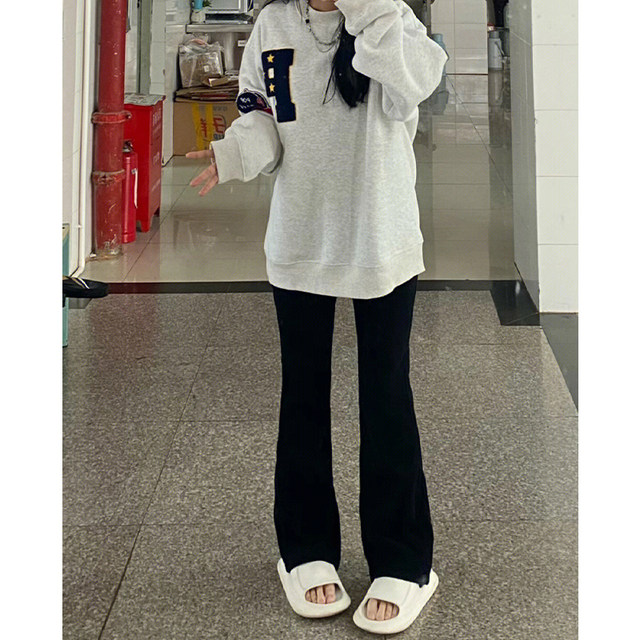 Large size black bootcut jeans for women in autumn and winter plus velvet for fat girls mm high waist elastic slimming pear-shaped body pants