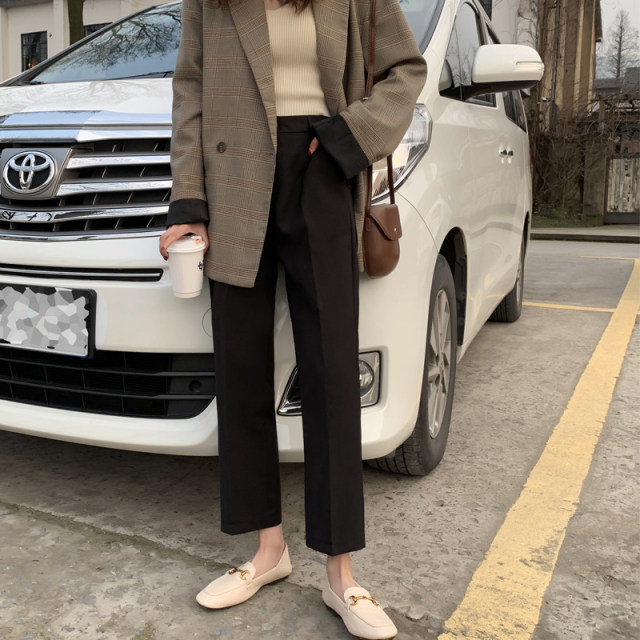 Loose falling cigarette pants for women 2025 autumn and winter new large size fat girl mm black nine-point pants straight suit pants