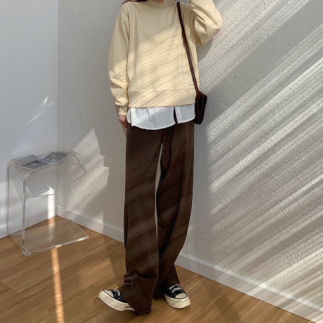 Pear -shaped figure pants Children in autumn and winter large size fat mm casual straight tube vertical, wide -leg long pants high waist thin suit pants
