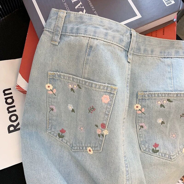Light color floral denim short skirt for women in summer fat girl mm high waist slim A-line skirt Japanese style outfit