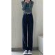 Black straight jeans female autumn and winter plus chubby sister mm pear -shaped figure high waist loose, thin leg trousers