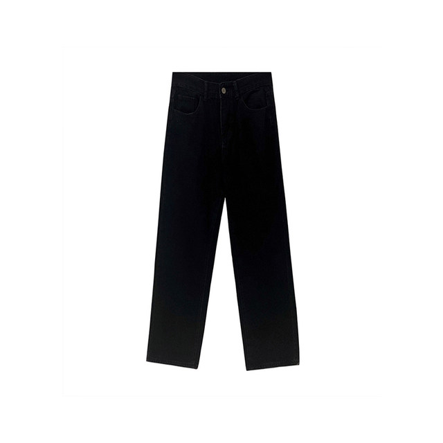 Black straight jeans for women 2025 autumn and winter plus velvet for fat girls mm high waist loose slimming narrow version wide leg trousers