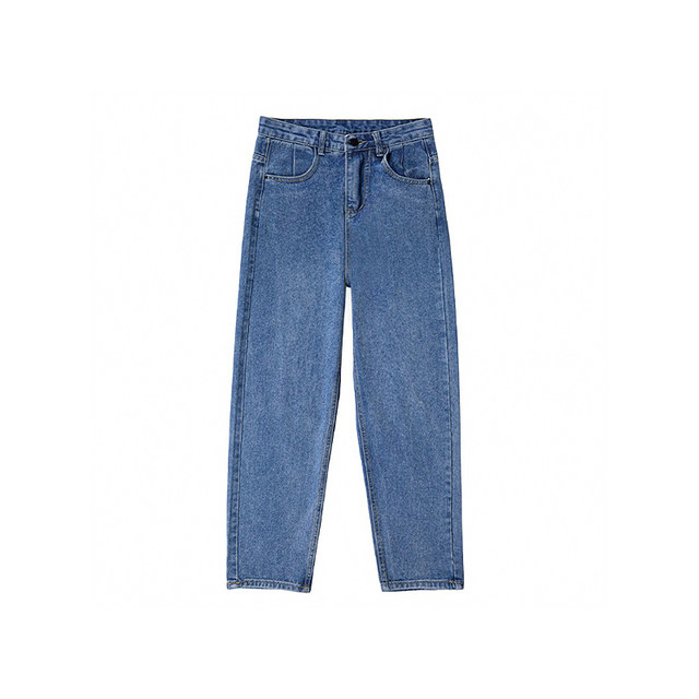 Pants suitable for pear-shaped figures, women's autumn and winter new style, fat girls, high-waisted, loose, slimming, straight-leg wide-leg jeans