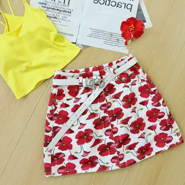 American hot girl color printed A-line skirt for women 2025 summer new versatile high-waist commuter skirt