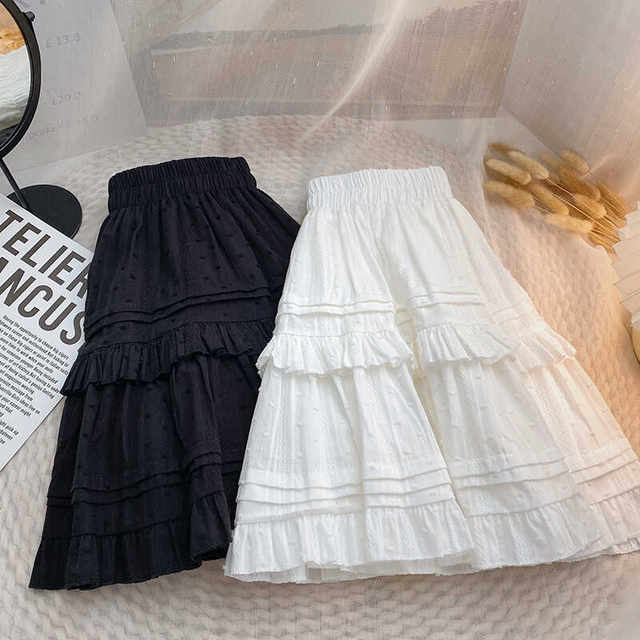 Sweet ruffled short skirt Female summer new big size fat MM is thin and versatile, pine tight waist anti -light skirt
