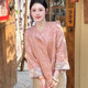 New Chinese style national style pink round neck female 2024 spring and summer new large size tirit Tang costume temperament age reduction top
