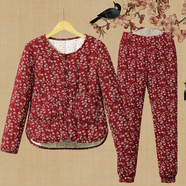 2025 winter new cotton jacket for middle-aged and elderly women's mothers wear plus velvet thickened warm floral cotton coat and cotton pants two-piece set