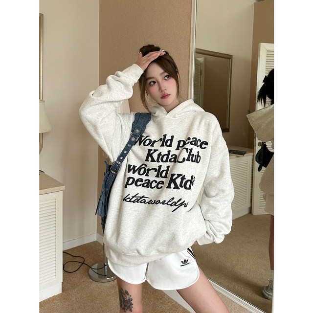 KTDA National Chao Basic Letter Couple Foaming Printing and Velvet Sweater Men and Women's Autumn Loose Loose Top
