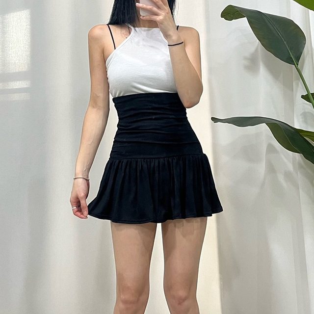 Summer high -waisted slimmer horn -shaped half -body mini skirt female simple wild tight A -line pleated pants skirt