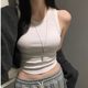 Temperament round neck slimming cover side breasts sexy waist-baring sleeveless vest for women summer solid color versatile curved hem inner top
