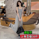Large size fat mm sleeveless vest suspender dress for women's seasonal seaside vacation high-end temperament long skirt 200 Jin [Jin equals 0.5 kg]