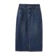 Retro blue denim skirt for women in spring and autumn 2025 new high-waisted slim A-line mid-length skirt with slit hip-pack skirt