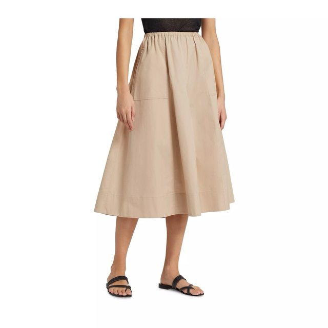 Foreign trade original Hepburn style side zipper pocket imported Ma cotton temperament elastic waist umbrella skirt skirt
