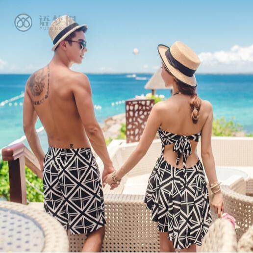 Couple Men's Beach Pants Union Jack Underwire One-piece Skirt Swimsuit Split Conservative Large Size Hot Spring Swimsuit Women