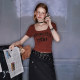UNIFREE big U neck new short-sleeved T-shirt for women American retro hot girl style old printed fashionable versatile top