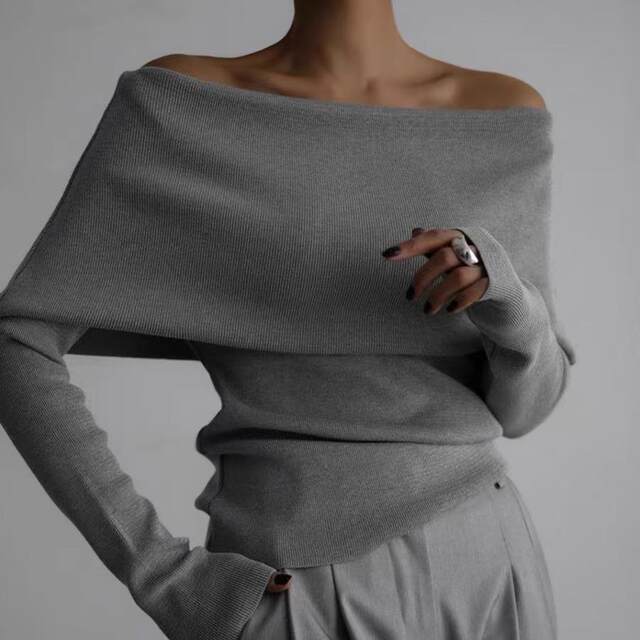 European and American style autumn and winter knitted base shirt sexy off-shoulder top Knitted off shoulder sweater