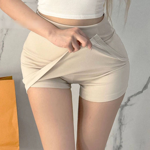 Designed with slit high waist and elastic hip-covering miniskirt, summer light-climbing waist-lifting hip-relief A-line versatile skirt pants
