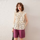 White Deer Speech Polka Dot Print Small Flying Sleeve Shirt Summer New Fashion Temperature Wrinkled Stand Collar Pullover Shirt Women