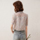 White Deer Yu Wood Earrings Round Collar Shirt Summer Temperature Printed Beaded Ruffle Puff Short Sleeve Women's Shirt