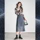 Bailuyu jacquard spliced ​​denim skirt 2025 spring new mid-length high-waisted slim Chinese style A-line skirt