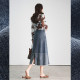 Bailuyu jacquard spliced ​​denim skirt 2025 spring new mid-length high-waisted slim Chinese style A-line skirt