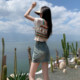 Denim short skirt for women in summer thin A-line skirt pants American draped miniskirt pear-shaped body college skirt
