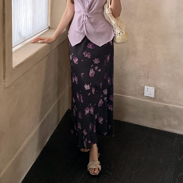 
HO TIME 2025 summer new style retro print high waist slim skirt hip pencil skirt
