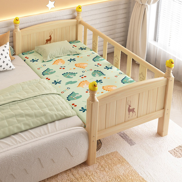 Solid wood children's bed with guardrail crib baby boy girl princess bed single bedside bed widened spliced ​​large bed