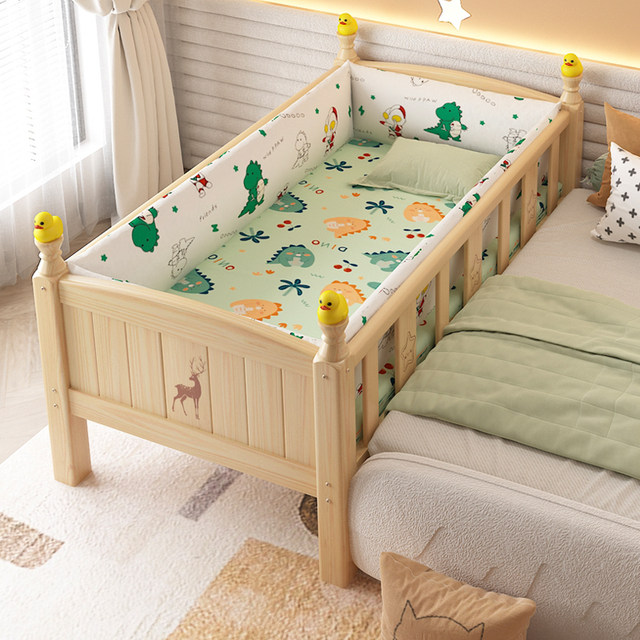 Solid wood children's bed with guardrail crib baby boy girl princess bed single bedside bed widened spliced ​​large bed