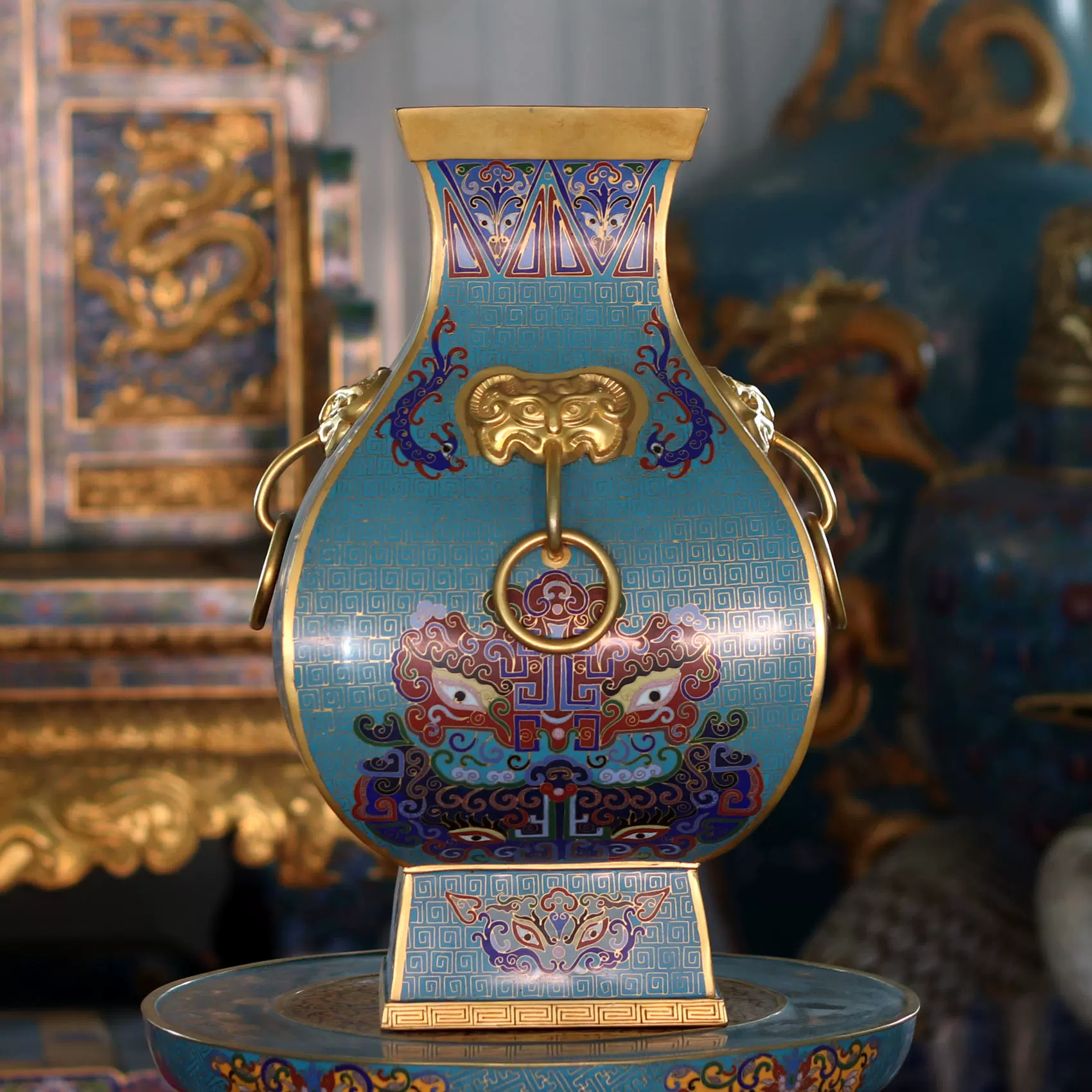 金丹青 纯紫铜胎外烧瓷器景泰蓝方罍方瓶花瓶仿古青铜器型-Taobao