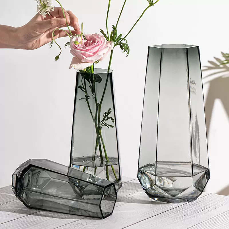 北欧简约创意玻璃花瓶透明水养插花瓶鲜花玫瑰百合花客厅摆件