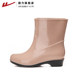 Pull-back rain boots for women, fashionable short-barrel rain boots, low-cut plus velvet mid-calf overshoes, outer wear water boots, kitchen waterproof rubber shoes