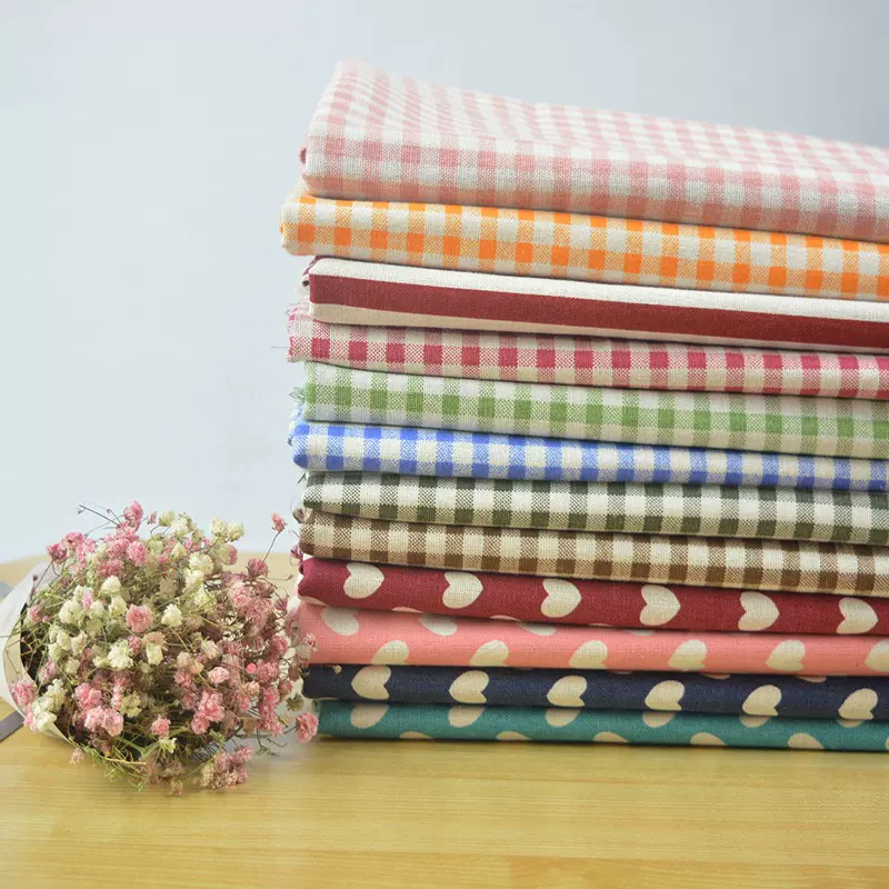 布料窗帘棉麻小碎花布沙发布亚麻布北欧格子桌布布头