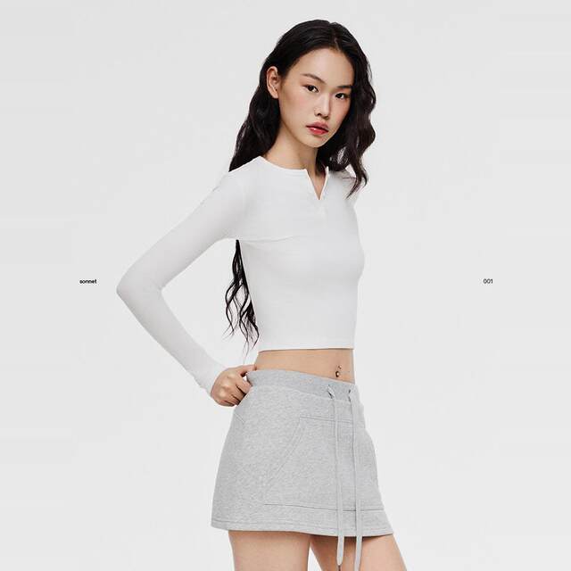 asomesome American Henry Neck Hot Girl Slim Knit Long Sleeve T-shirt Women's V-neck Underwear Top Base Shirt