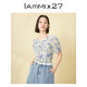 IAmMIX27 round neck puff sleeve shirt for women in summer casual pinch pleated print versatile comfortable and light short-sleeved shirt