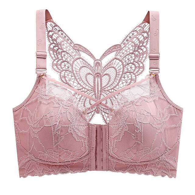 
Summer front button butterfly beautiful back large size underwear for women adjustable fat mm big breasts look small without steel rings and pair bra