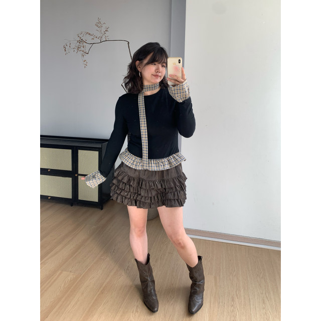 FishCake large size slightly fat sweet stacked A-line pleated skirt versatile casual cake skirt for women
